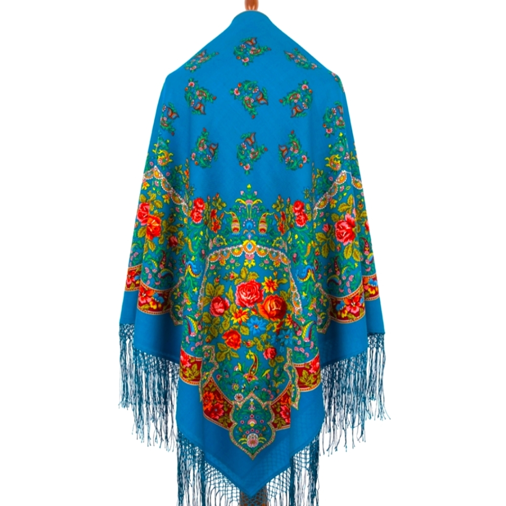 NWT🌹Russian Pavlovo Posad Shawl 100% Wool fabric with silk fringe